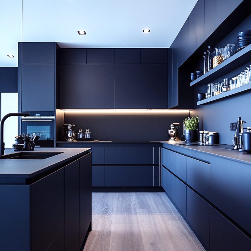 Kitchen cabinets appearance under cool lighting conditions.