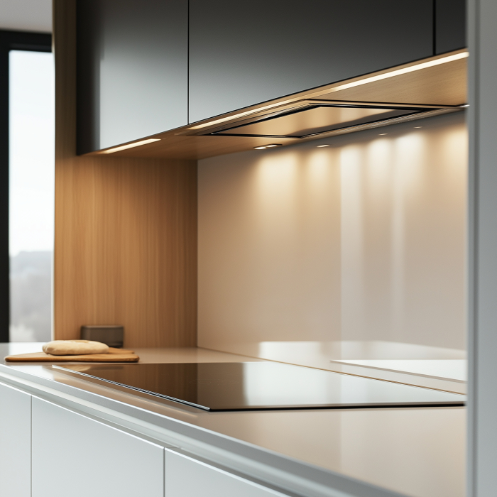 Efficient kitchen storage solutions with deep drawers and pull-outs.